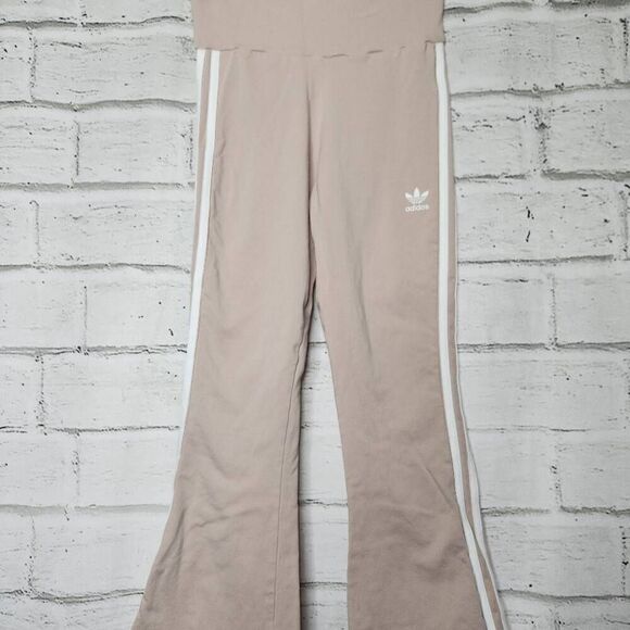 Adidas Beige Pull On Adicolor Classics 3-Stripes 7/8 Flare Leggings Size Small - Picture 3 of 10